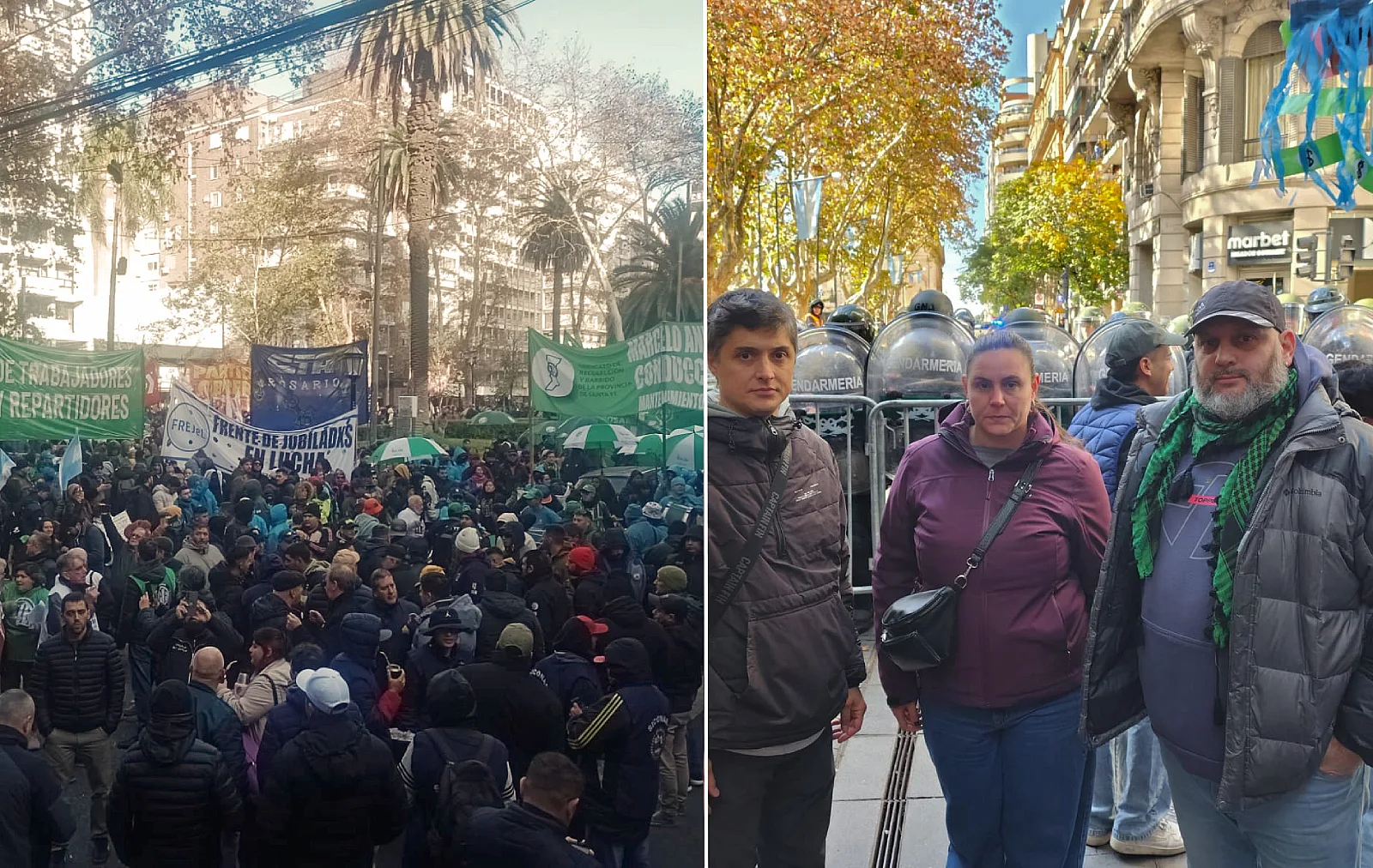 Pese al blindaje al Monumento, hubo actos de rechazo a la visita y las políticas de Milei por parte de sindicatos, organizaciones sociales y la izquierda