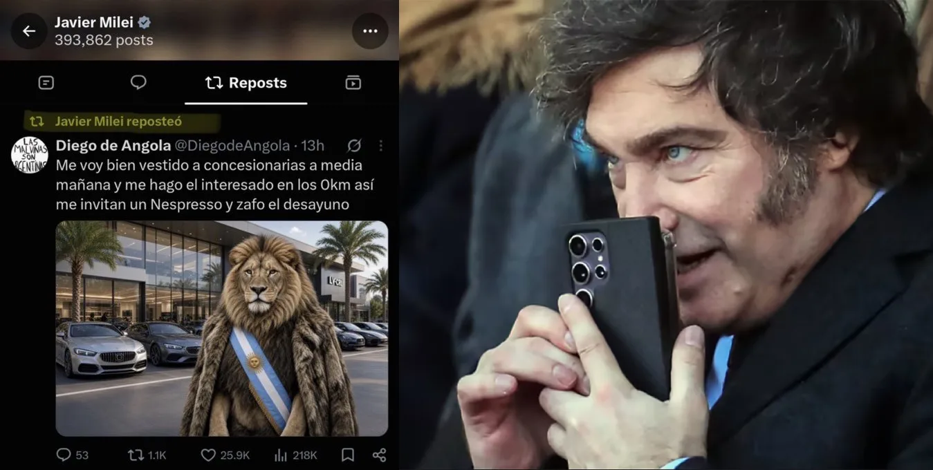 Milei la da retuit a cualquier cosa: el último, sobre el "león" que intenta tomar un café gratis