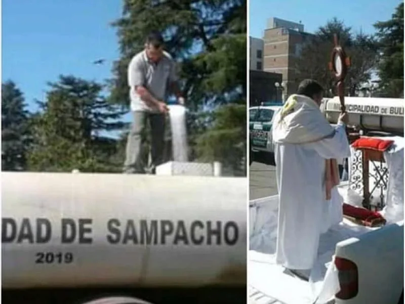 Un cura exorcizó a un pueblo cordobés tirando agua bendita y sal