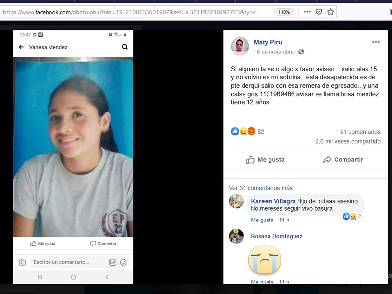 El tío de Brisa, detenido por el femicidio, pedía su aparición en redes y calles