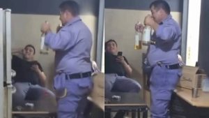 Escándalo en Chaco: un comisario y un subcomisario fueron grabados tomando alcohol dentro de una comisaría
