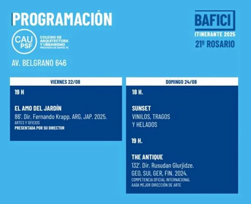 BAFICI 2025 programación día 22 y 24 de agosto