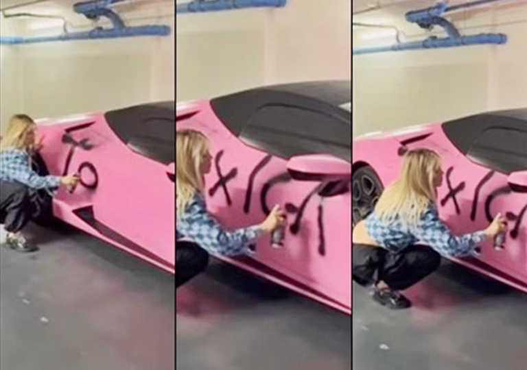 Cuando el lujo y la vulgaridad van de la mano para llamar la atención: Wanda Nara llenó de grafitis su Lamborghini rosa