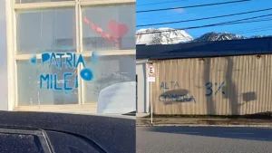Las calles de Ushuaia amanecieron con carteles en rechazo a la visita de Javier Milei