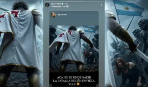 Torpeza tras torpeza: Milei reposteó imagen de IA que lo muestra como un caballero inglés combatiendo a zombies con la bandera argentina