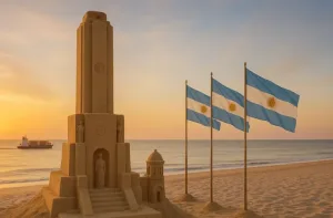 Un Monumento a la Bandera hecho con arena en La Florida