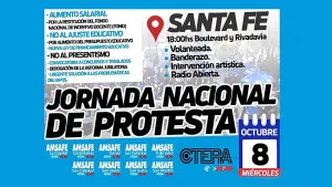 El miércoles 8 de octubre los docentes realizarán una jornada de protesta nacional