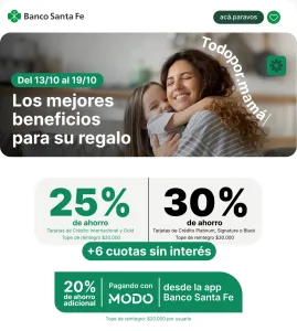 Día de la Madre: cómo aprovechar hasta 50% de ahorro y cuotas sin interés con tarjetas del Banco Santa Fe