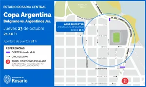 Habrá cortes y desvíos de tránsito por el partido de Belgrano y Argentinos Juniors en el Gigante de Arroyito