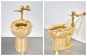 El verdadero “trono” de la realeza: el inodoro de oro del artista Maurizio Cattelan se vendió por más de 12 millones dólares 