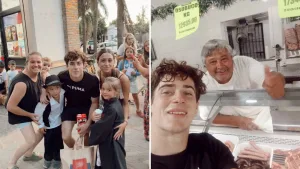 Colapinto está de vacaciones en San Andrés de Giles y se sacó fotos con todos, hasta con el carnicero