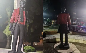 Vandalizaron la estatua de Ovidio Lagos y detuvieron al autor de las pintadas