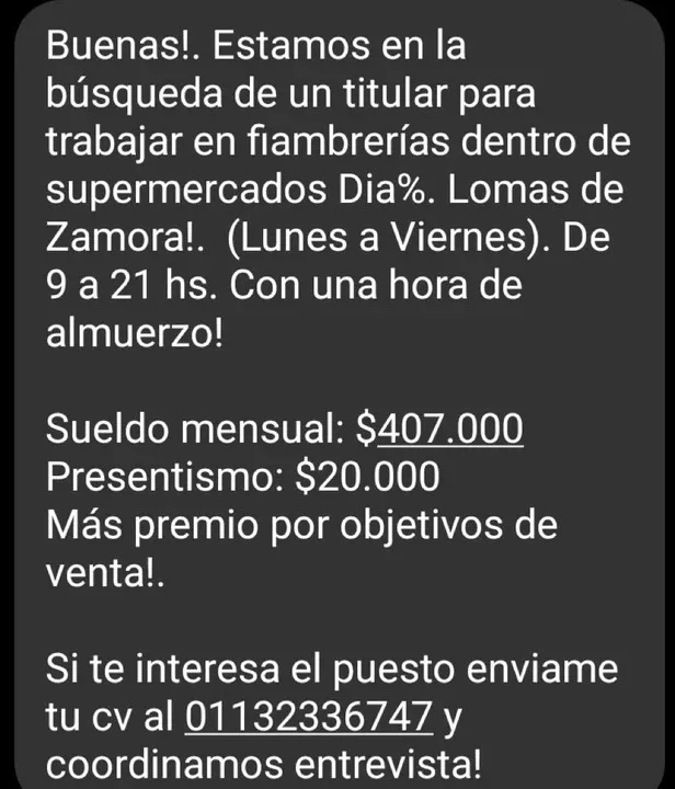 Increíble: una conocida cadena de supermercados ofrece sueldos de 407 mil pesos mensuales por jornadas de trabajo de 12 horas