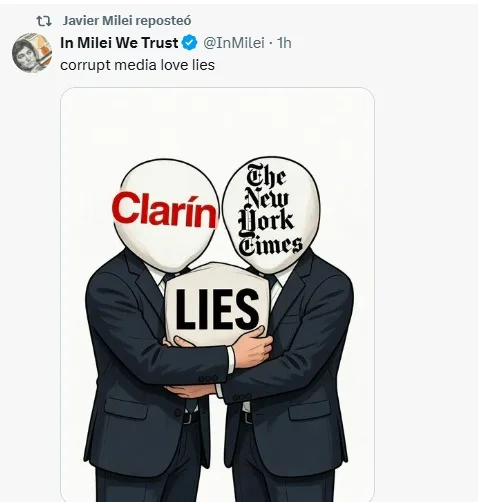 Furioso por la revelación del contrato con Libra, Milei amenaza ahora con el cierre de Clarín
