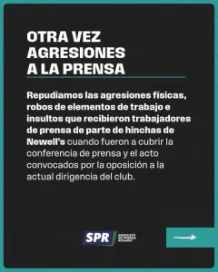 "Otra vez agresiones a la prensa", duro comunicado del Sindicato de Prensa Rosario
