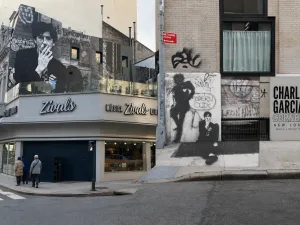 Un mural monumental rinde tributo al icónico músico Charly García en la esquina porteña de Corrientes y Callao