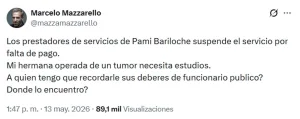 Marcelo Mazzarello, militante y defensor de Milei, reclama al PAMI Bariloche por la salud de su hermana y las redes lo liquidaron