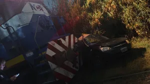 Un taxi chocó contra un tren en la zona sudoeste: el taxista resultó herido