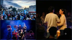 Fútbol y teatro: una multitud generó su propia fiesta en las calles poco antes del comienzo del Festival de Rafaela 