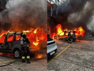 Incendio de utilitario en el edificio El Palomar de barrio Martin podría haber sido tragedia: tenía tanques de GNC